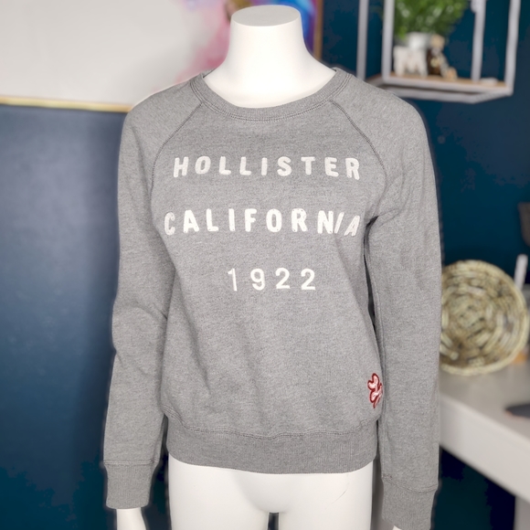 Hollister Pullover Raised Felt Letter Sweatshirt size Small Gray